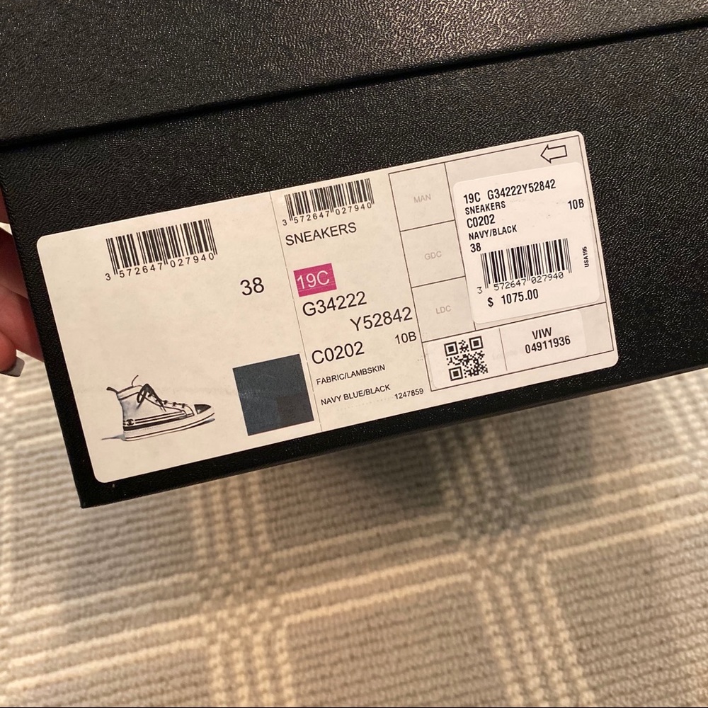 Chanel Navy High Top Sneakers With Gold Stripe - Picture 10 of 10